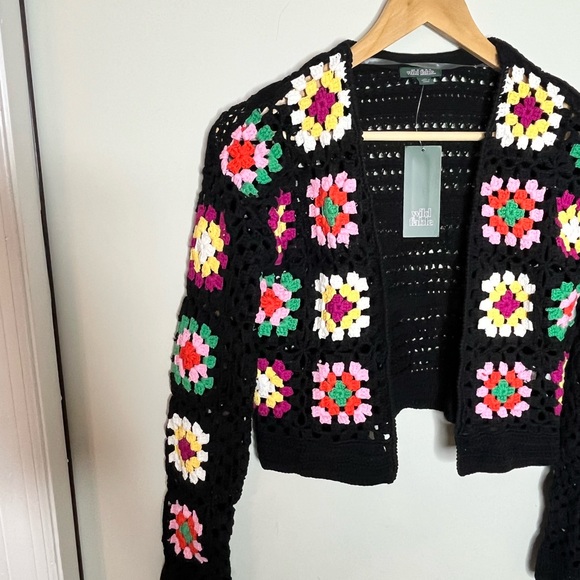 Wild Fable Crochet Granny Square Cardigan Sweater Multi Color Sz Xs - Picture 5 of 9